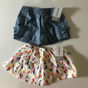 Carters 6m Girls denim shorts and skirt NWT